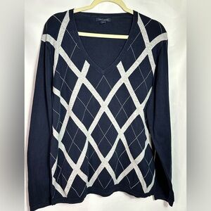 Thin Vintage V Neck Argyle Pull Over Men's Sweater Dark Academia Prep